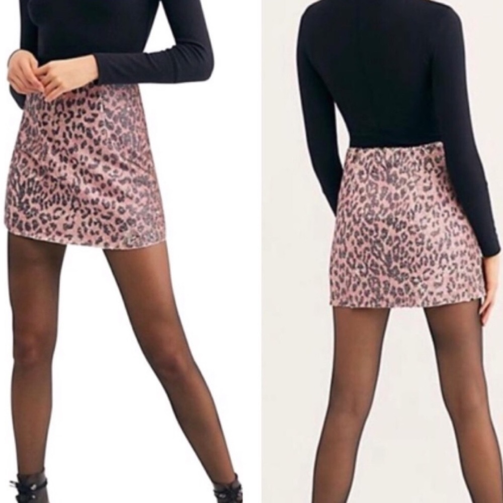 NWT Free People Sequin Mini Cheetah Pink Skirt | 0